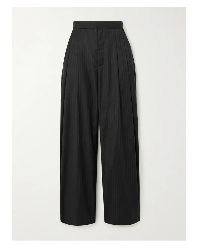 St. Agni Adjust Pleated Pinstriped Wool-blend Wide-leg Pants - Black Black