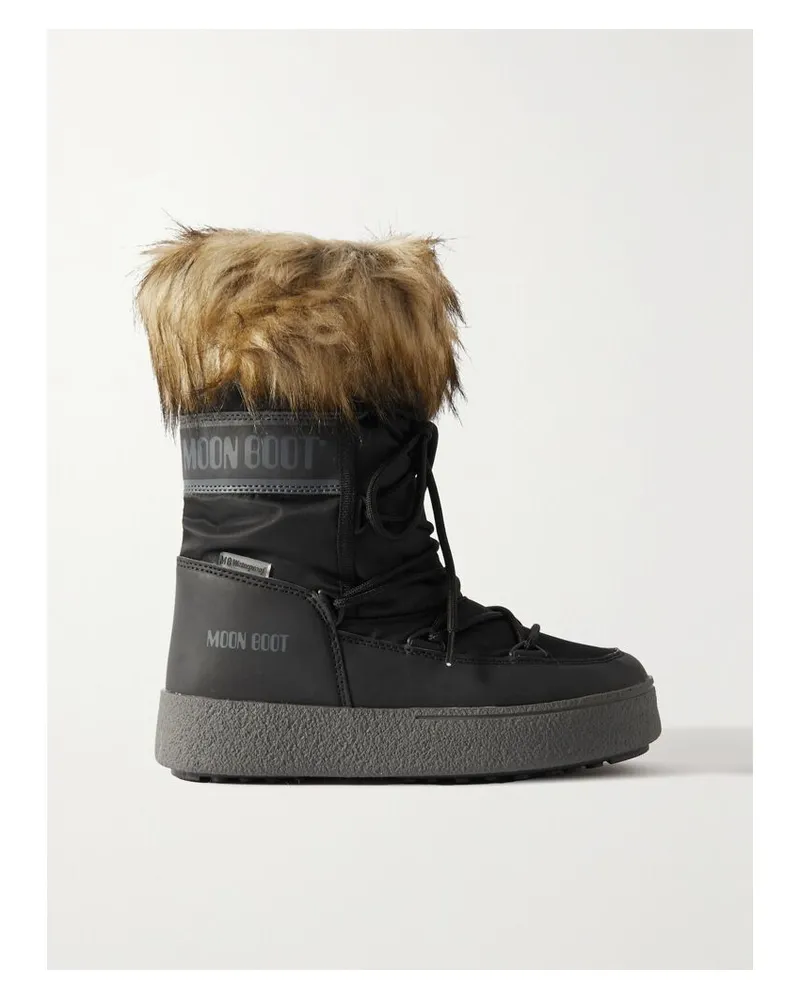 Moon Boot Ltrack Monaco Schneestiefel Aus Shell Und Kunstleder Mit Faux-fur-besatz - Schwarz Schwarz