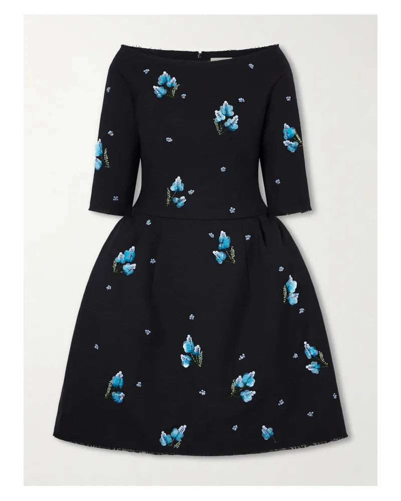 SHUSHU/TONG Off-the-shoulder Embellished Grain De Poudre Mini Dress - Blue Blue