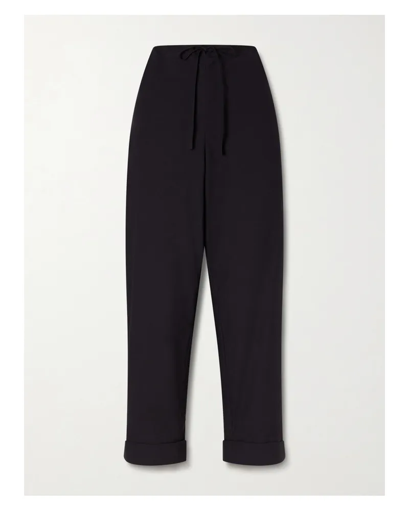 The Row Delano Cropped Cotton Wide-leg Pants - Black Black