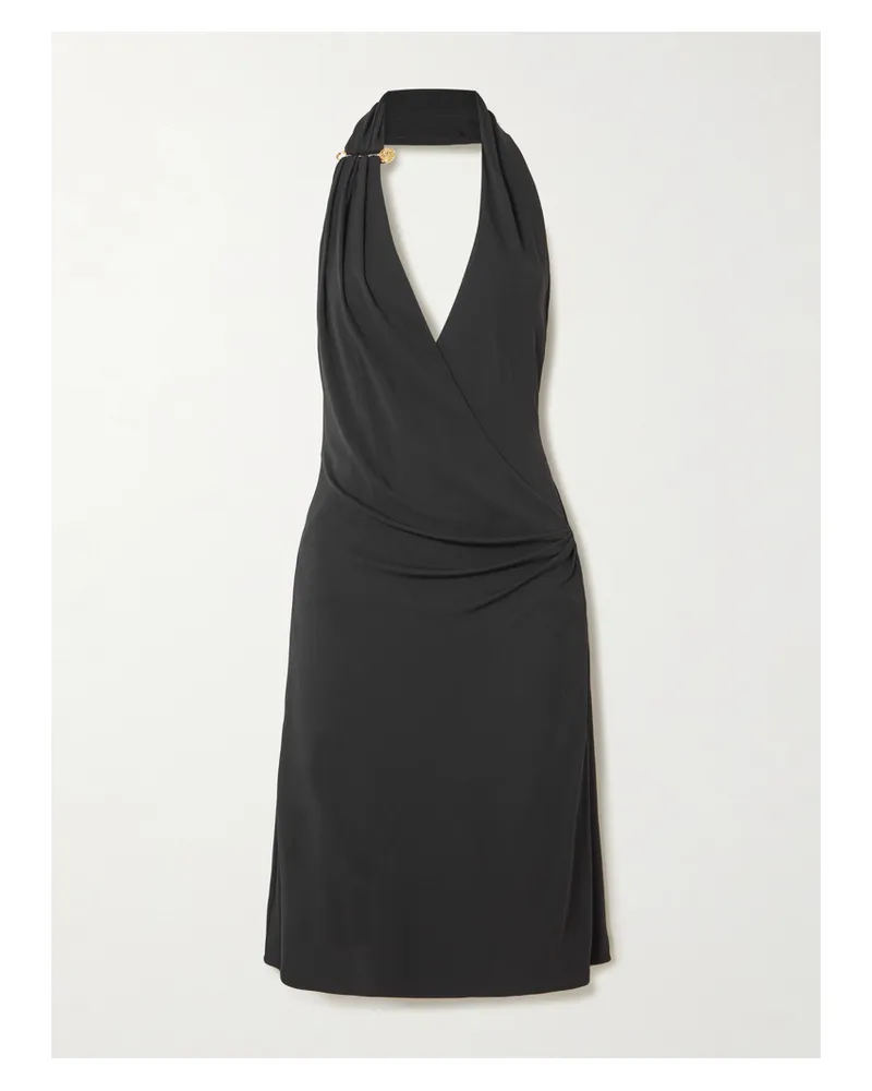 Versace Neckholder-kleid Aus Stretch-jersey Mit Raffungen Und Verzierung - Schwarz Schwarz