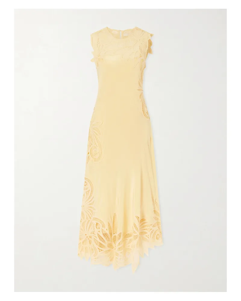 Ulla Johnson Idra Embroidered Silk Midi Dress - Yellow Yellow