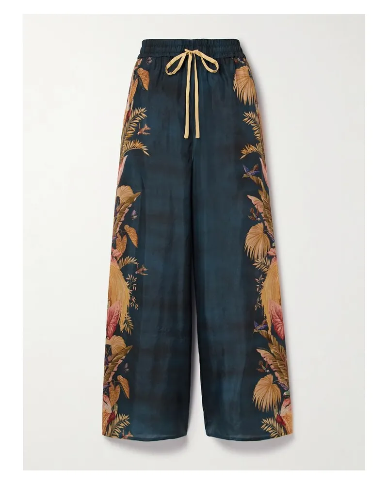 Zimmermann Ascension Hose Mit Weitem Bein Aus Seidensatin Mit Prints - Blau Blau
