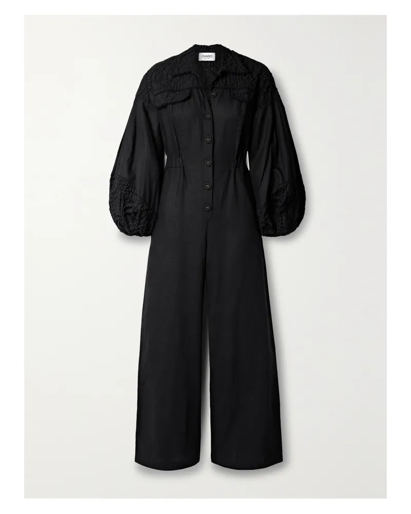 Charo Ruiz Kyony Jumpsuit Aus Einer Ramiemischung Mit Cloqué-besätzen - Schwarz Schwarz