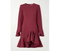 Asymmetric Ruffled Wool-blend Crepe Midi Dress - Red