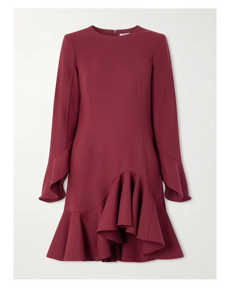 Oscar de la Renta Asymmetric Ruffled Wool-blend Crepe Midi Dress - Red Red