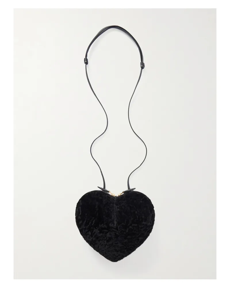 Alaïa Le Coeur Leather-trimmed Shearling Shoulder Bag - Black Black