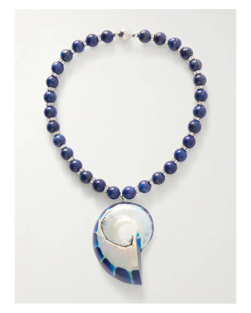 JULIETTA Rhodium-plated, Shell And Resin Necklace - Blue Blue