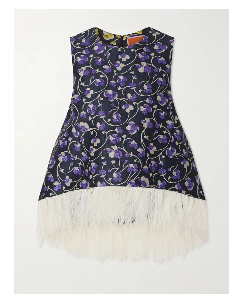 La DoubleJ La Scala Asymmetrisches Oberteil Aus Metallic-jacquard Mit Federn - Lila Lila