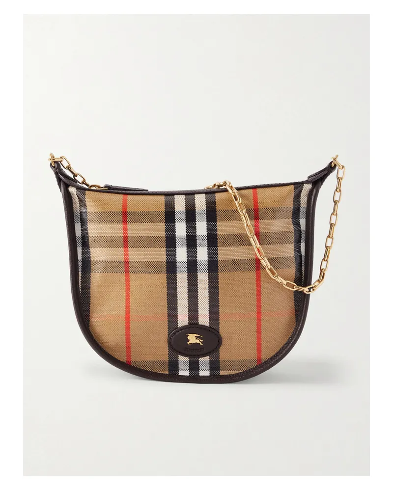 Burberry Leather-trimmed Checked Coated-canvas Shoulder Bag - Neutrals Neutrals