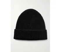Ribbed Cashmere Beanie - Black