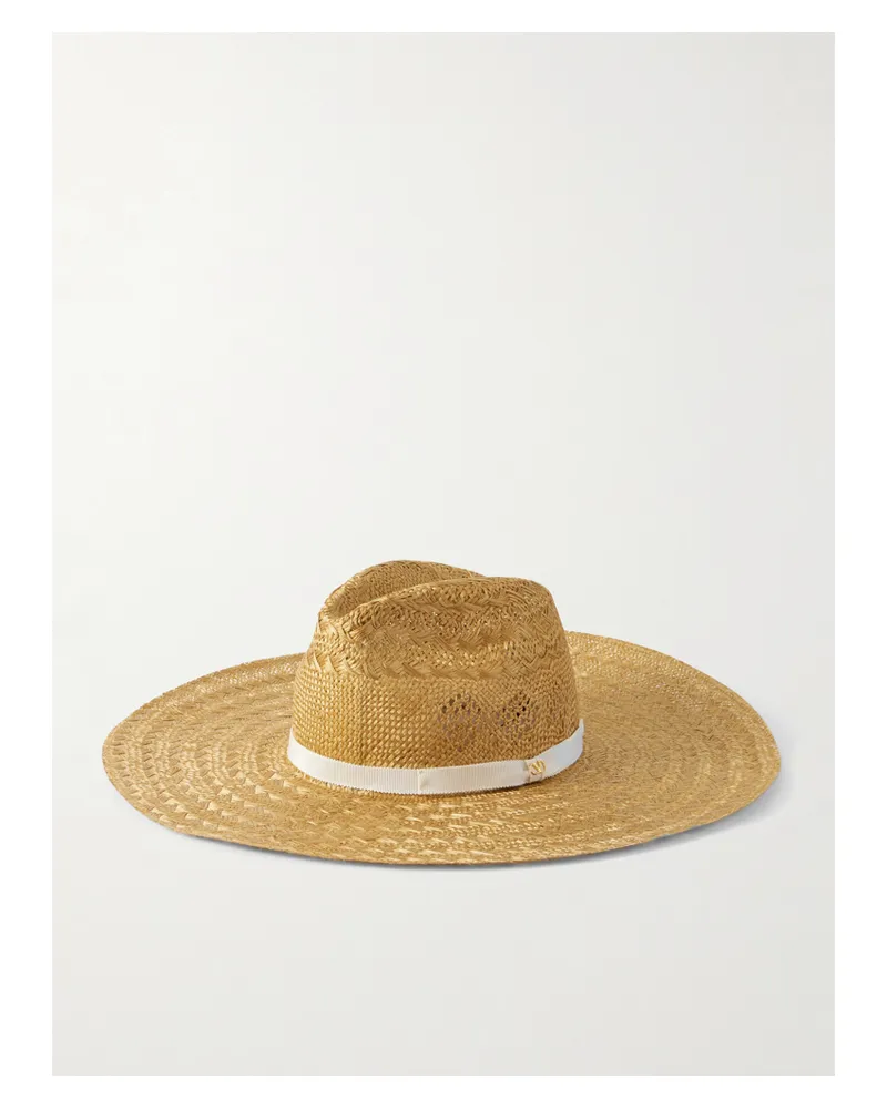 Valentino Garavani Grosgrain-trimmed Straw Hat - Brown Brown
