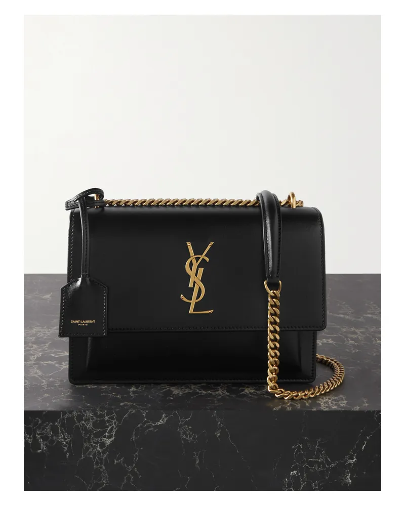 Saint Laurent Sunset Medium Leather Shoulder Bag - Black Black