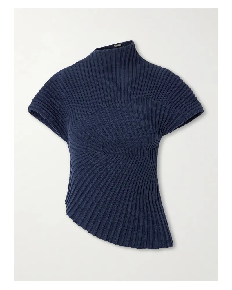 Cult Gaia Annemie Asymmetric Ribbed Cotton Top - Blue Blue