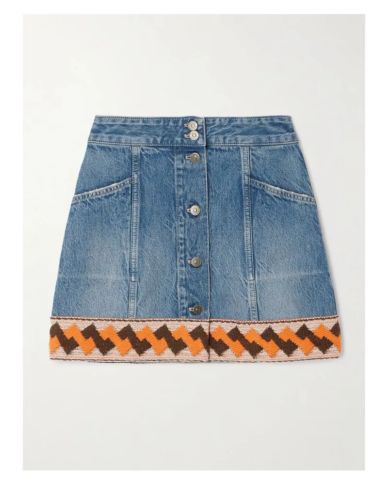 Valentino Garavani Mini-jeansrock Mit Jacquard-besatz - Blau Blau