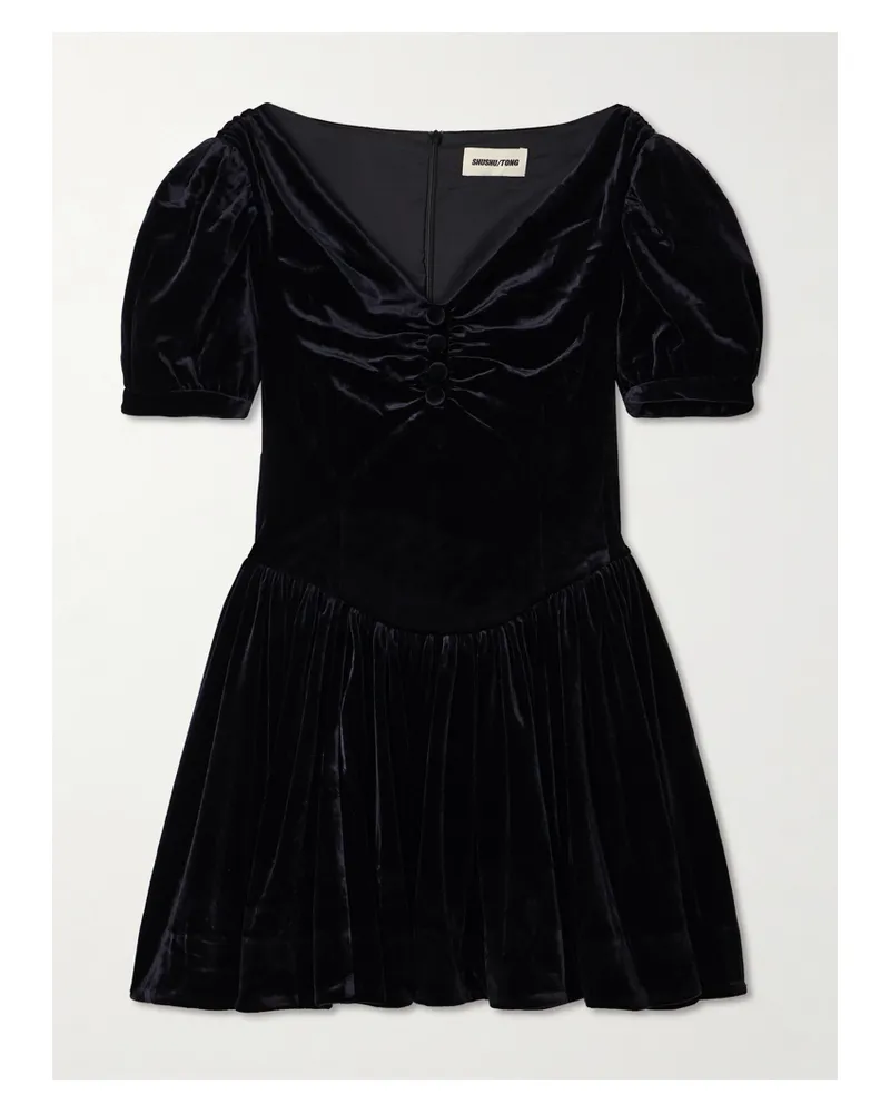 SHUSHU/TONG Minikleid Aus Samt Mit Raffungen - Schwarz Schwarz