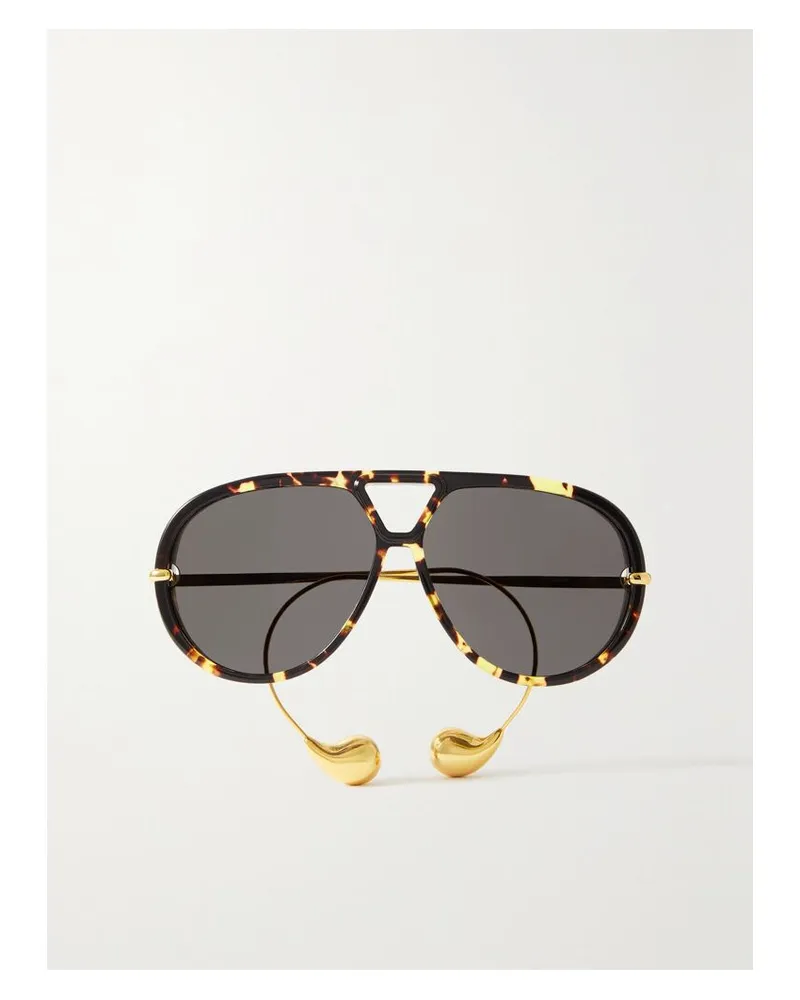 Bottega Veneta Pilotensonnenbrille Aus Recyceltem Azetat In Hornoptik Mit Goldfarbenen Details - Braun Braun