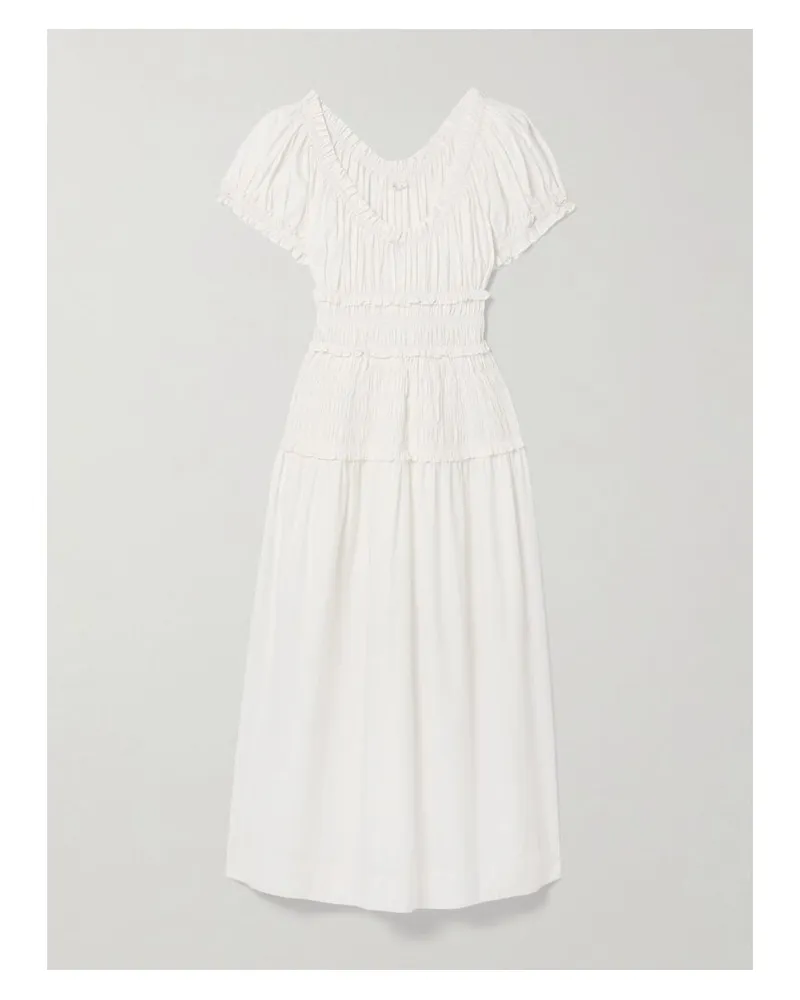 DÔEN Leanne Midikleid Aus Biobaumwoll-voile Mit Raffungen - Weiß Weiß