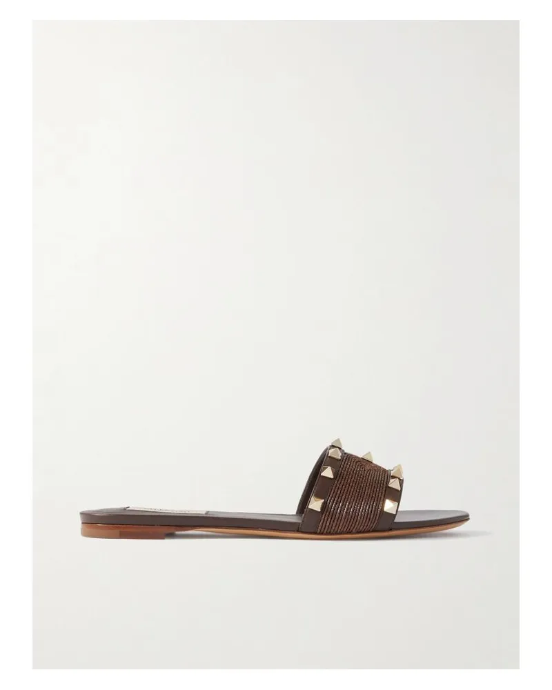 Valentino Garavani Rockstud Sandalen Aus Raffiabast Und Leder - Braun Braun