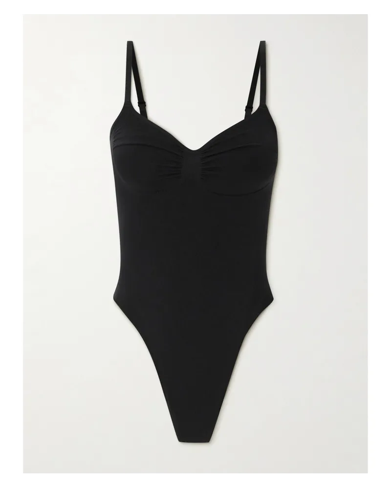 SKIMS Seamless Sculpt Strapless Thong Bodysuit – Onyx – String-body Schwarz