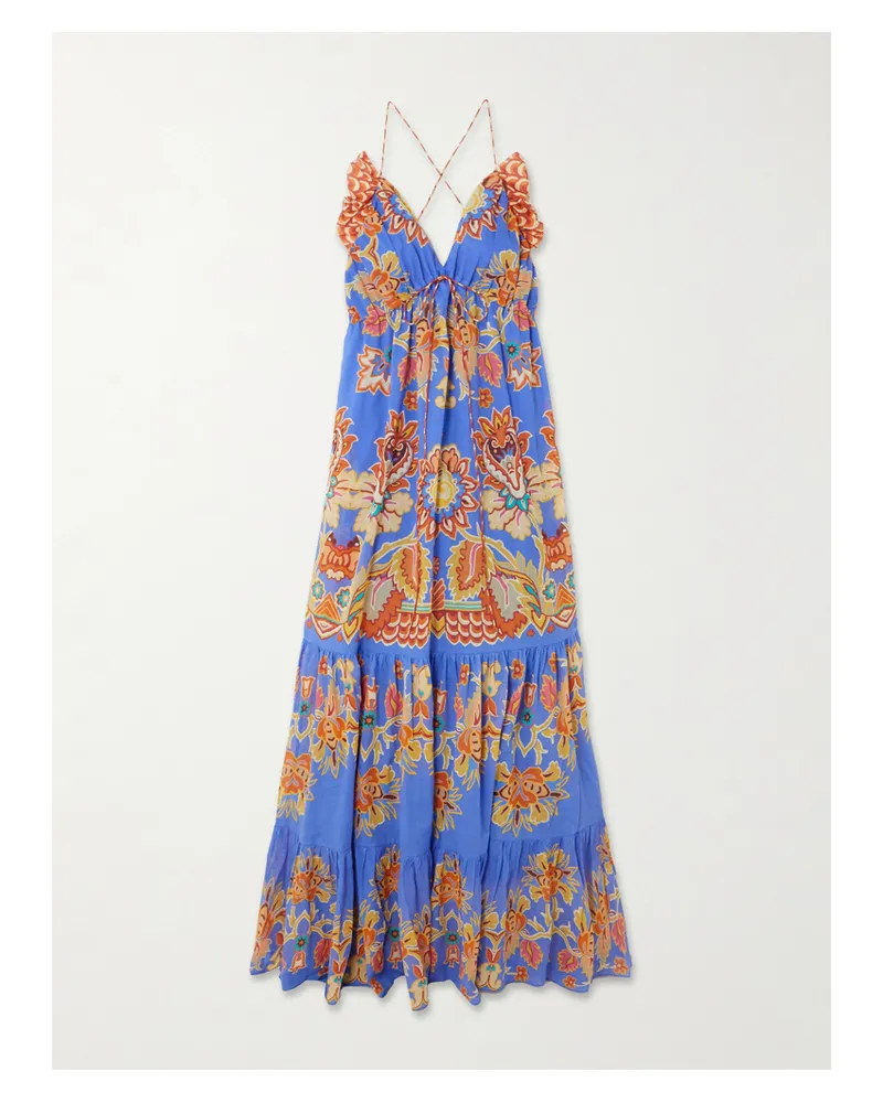 Etro Maxikleid Aus Bedrucktem Baumwoll-voile Mit Rüschen - Blau Blau