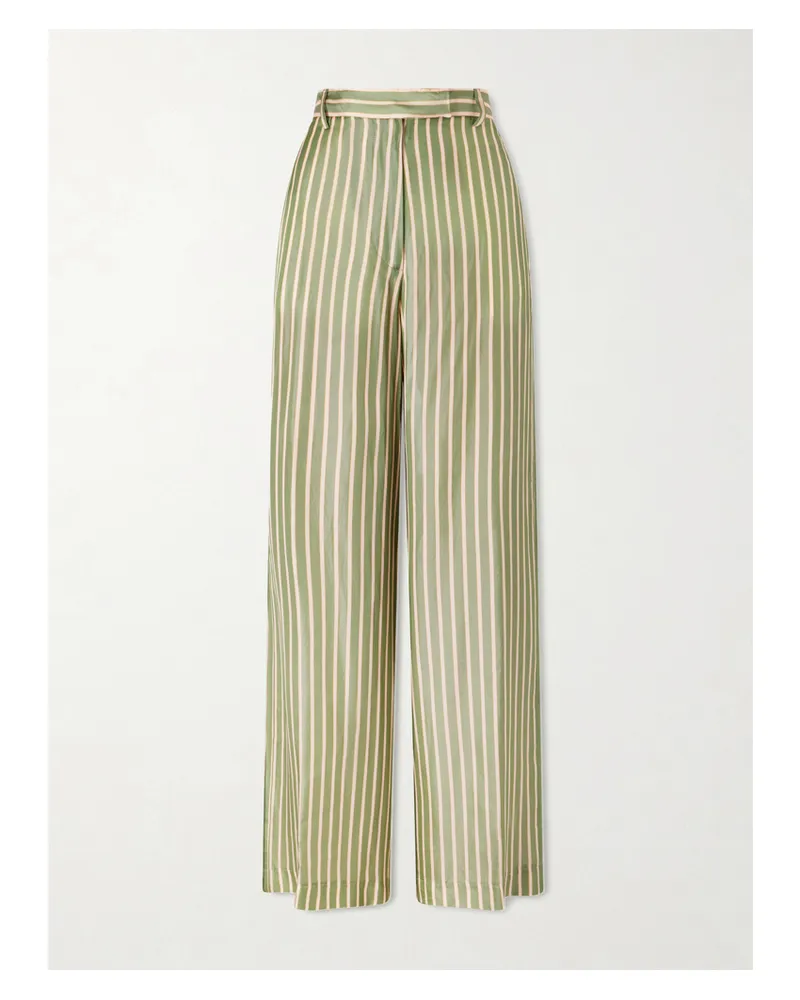 Dries van Noten Penn Striped Satin Wide-leg Pants - Green Green