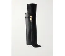 Shark Lock Overknees Aus Leder - Schwarz