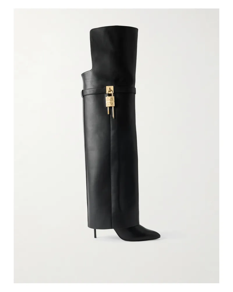 Givenchy Shark Lock Kniehohe Lederstiefel - Schwarz Schwarz