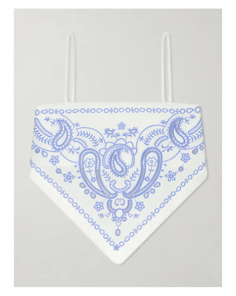 Self-Portrait Asymmetric Embroidered Linen And Cotton-blend Top - White White