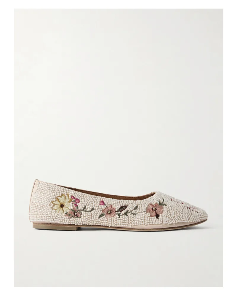 STAUD Alba Ballerinas Aus Satin Mit Stickereien Und Zierperlen - Wollweiß Wollweiß