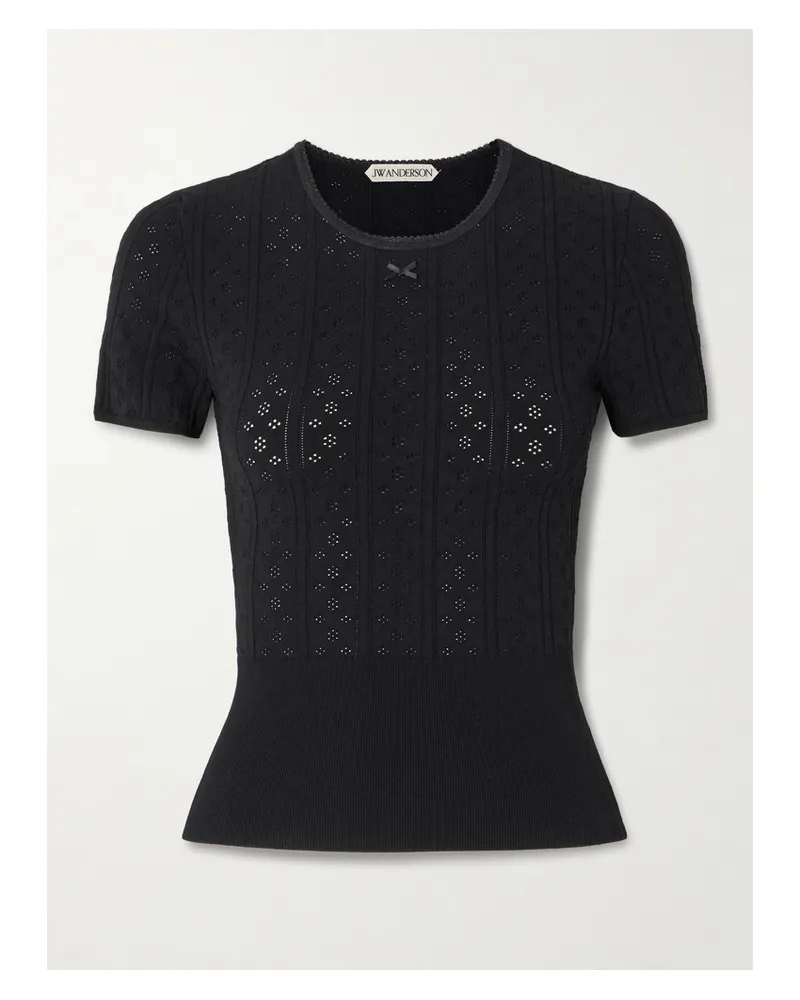 J.W.Anderson Bow-detailed Recycled Pointelle-knit T-shirt - Black Black