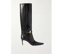 Lee Kniehohe Stiefel Aus Glanzleder Mit Schnalle - Schwarz