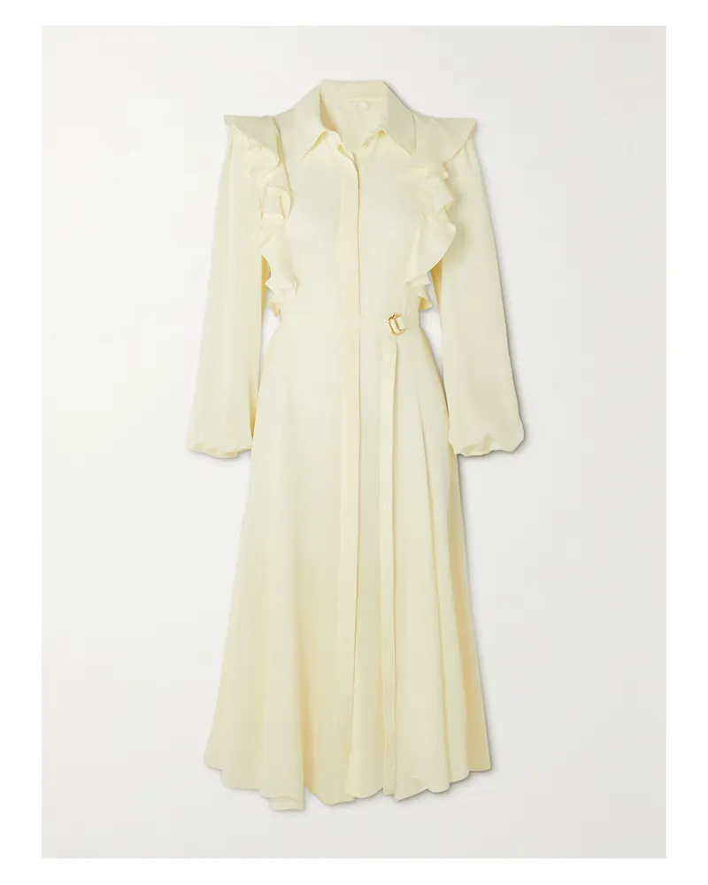 Chloé Hemdblusenkleid Aus Crêpe De Chine Aus Seide Mit Rüschen Und Gürtel - Weiß Weiß