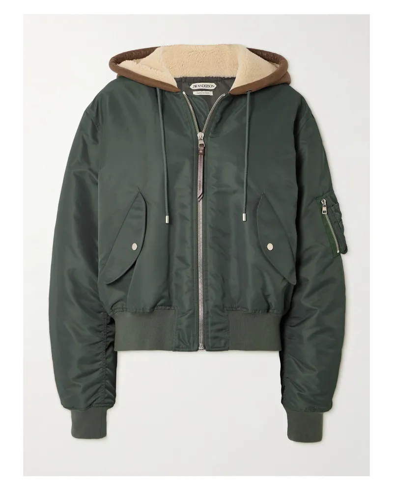 J.W.Anderson Hooded Padded Shell And Shearling Bomber Jacket - Green Green