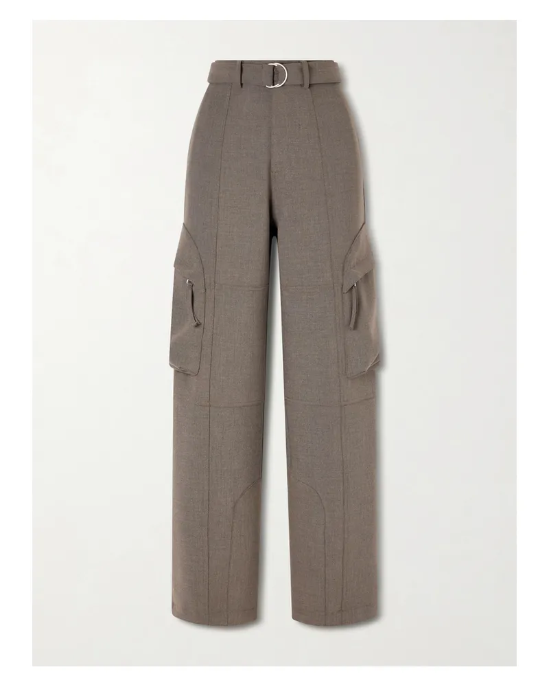 FRANKIE Shop Kelly Belted Woven Wide-leg Cargo Pants - Brown Brown