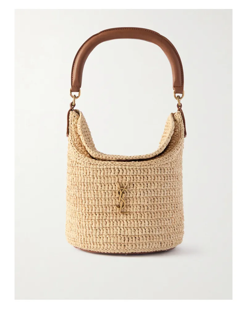 Saint Laurent Gaby Leather-trimmed Raffia Bucket Bag - Neutrals Neutrals