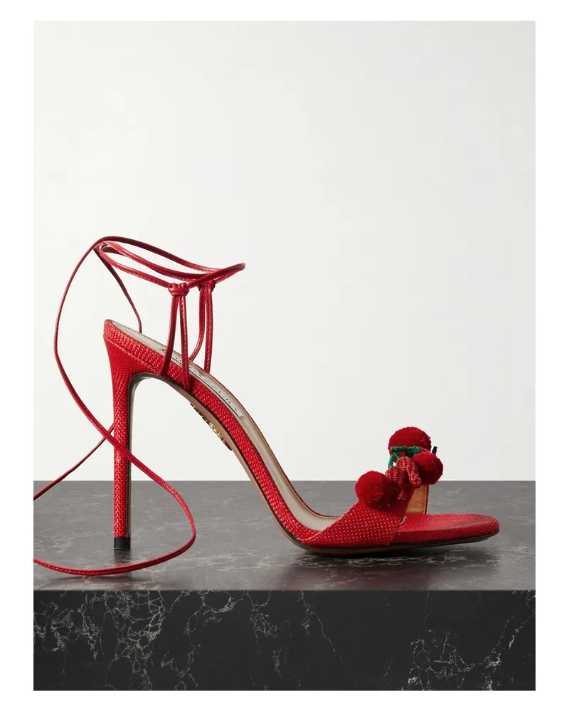 Aquazzura Chili 105 Sandalen Aus Raffiabast Und Leder Mit Verzierungen - Rot Rot