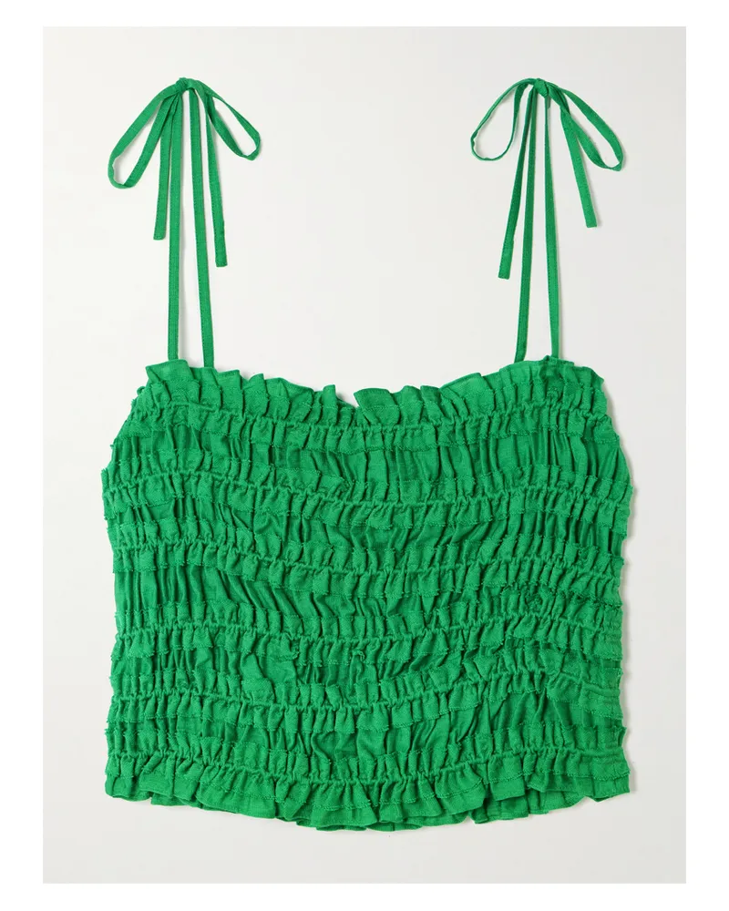 Tory Burch Smocked Lyocell-blend Top - Green Green