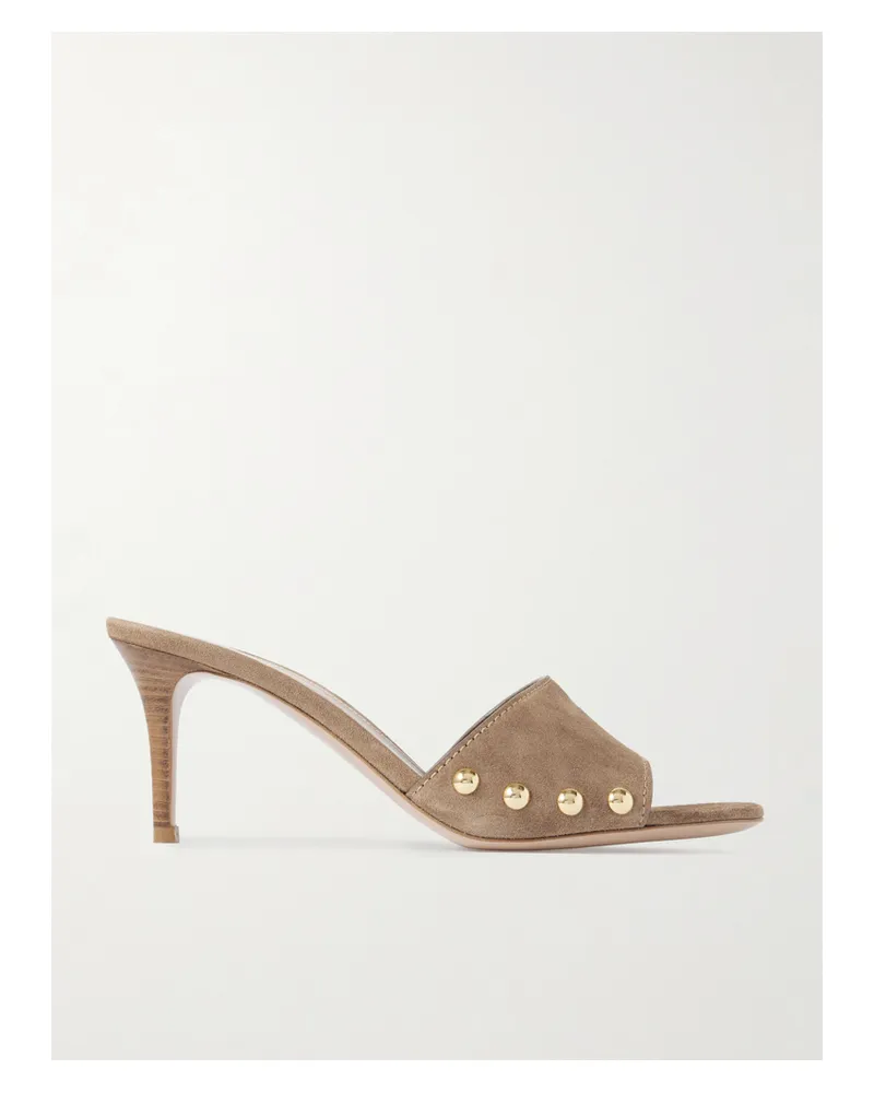 Gianvito Rossi 70 Studded Suede Mules - Brown Brown
