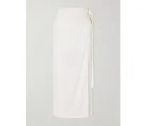 Silk And Cotton-blend Wrap Midi Skirt - Neutrals
