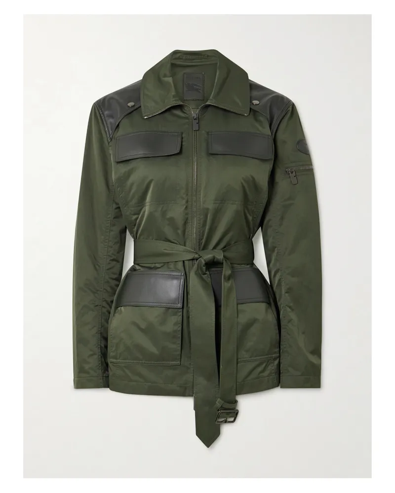 Burberry Jacke Aus Shell Mit Lederbesätzen Und Bindegürtel - Grün Grün