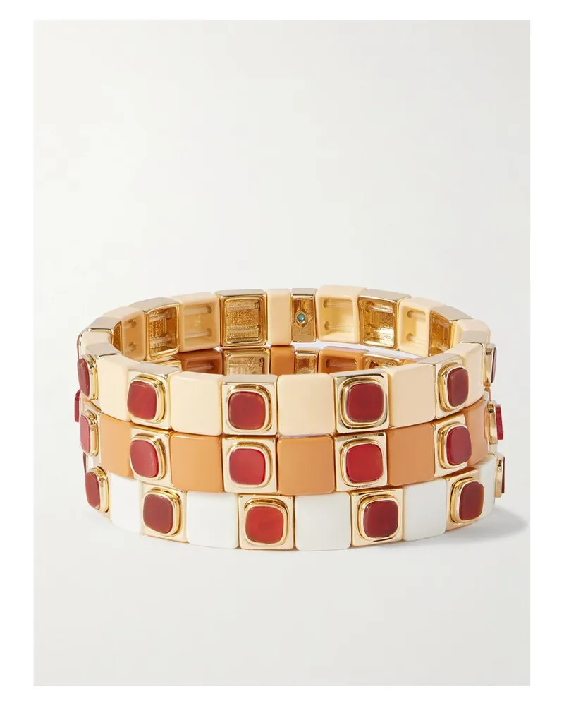 Roxanne Assoulin The Neutral Standouts Set Aus Drei Armbändern Mit Emaille, Cubic Zirkonia Und Goldfarbenen Details Gold