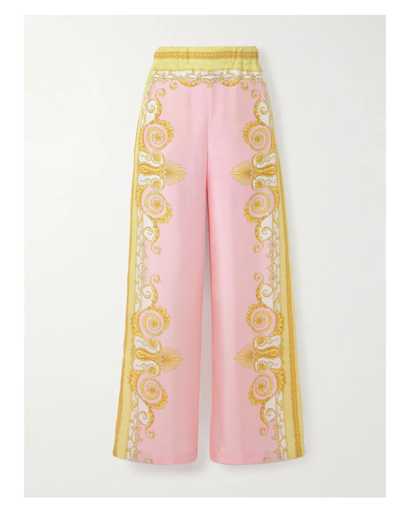 Versace Hose Mit Weitem Bein Aus Bedrucktem Seiden-twill - Pink Pink