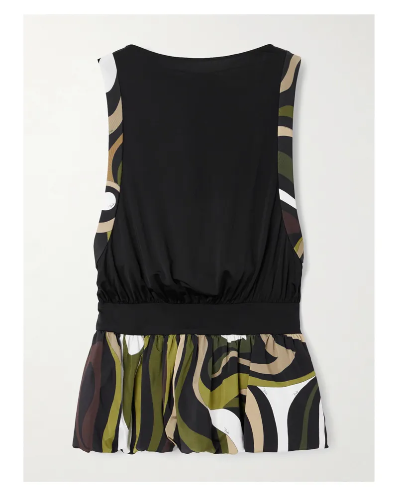 Emilio Pucci Open-back Gathered Printed Stretch-satin Jersey Mini Dress - Black Black