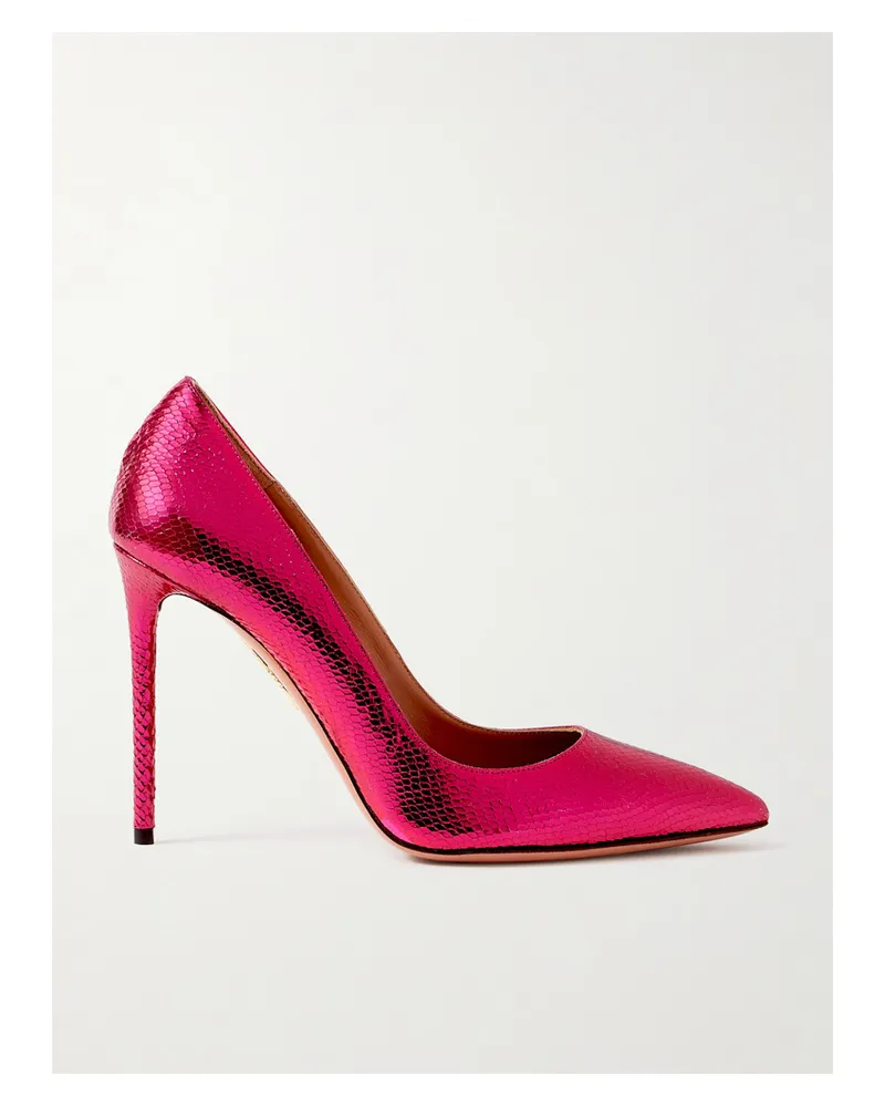 Aquazzura Purist 105 Pumps Aus Metallic-leder Mit Schlangeneffekt - Pink Pink