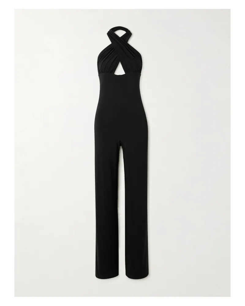 Norma Kamali Neckholder-jumpsuit Aus Stretch-jersey Mit Raffungen - Schwarz Schwarz
