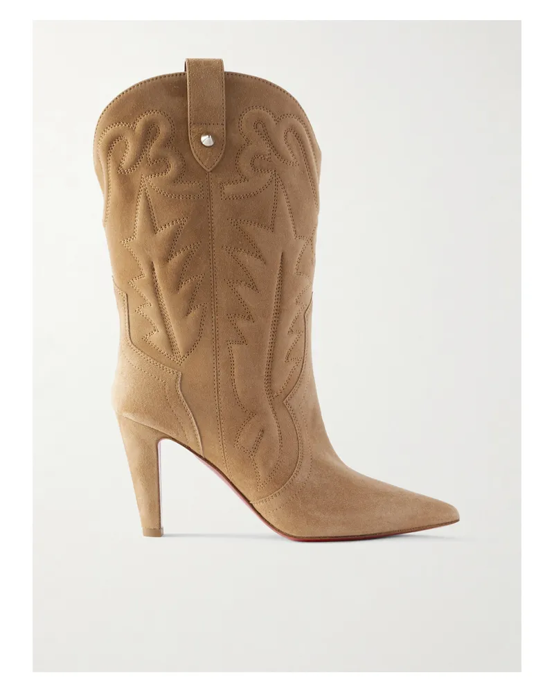 Christian Louboutin Santiabooty 85 Suede Knee Boots - Neutrals Neutrals