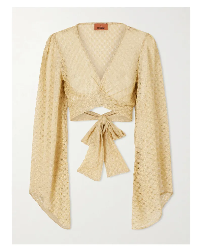 Missoni Cropped Metallic Crochet-knitted Wrap Top - Gold Gold