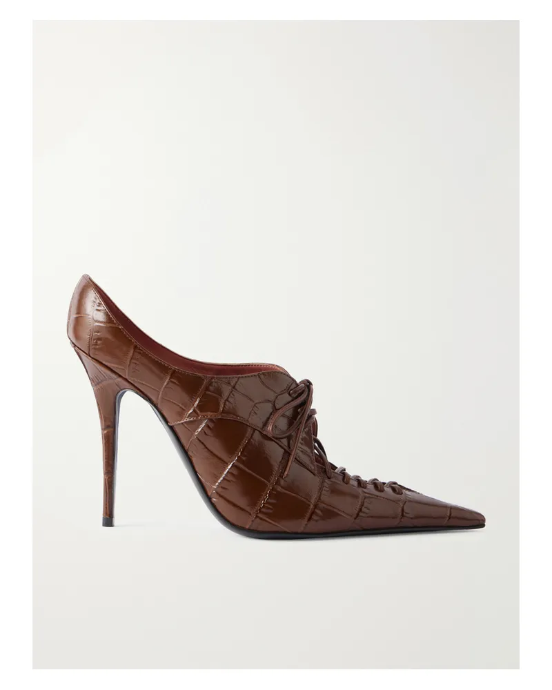 Amina Muaddi Kim 105 Croc-effect Leather Sandals - Brown Brown