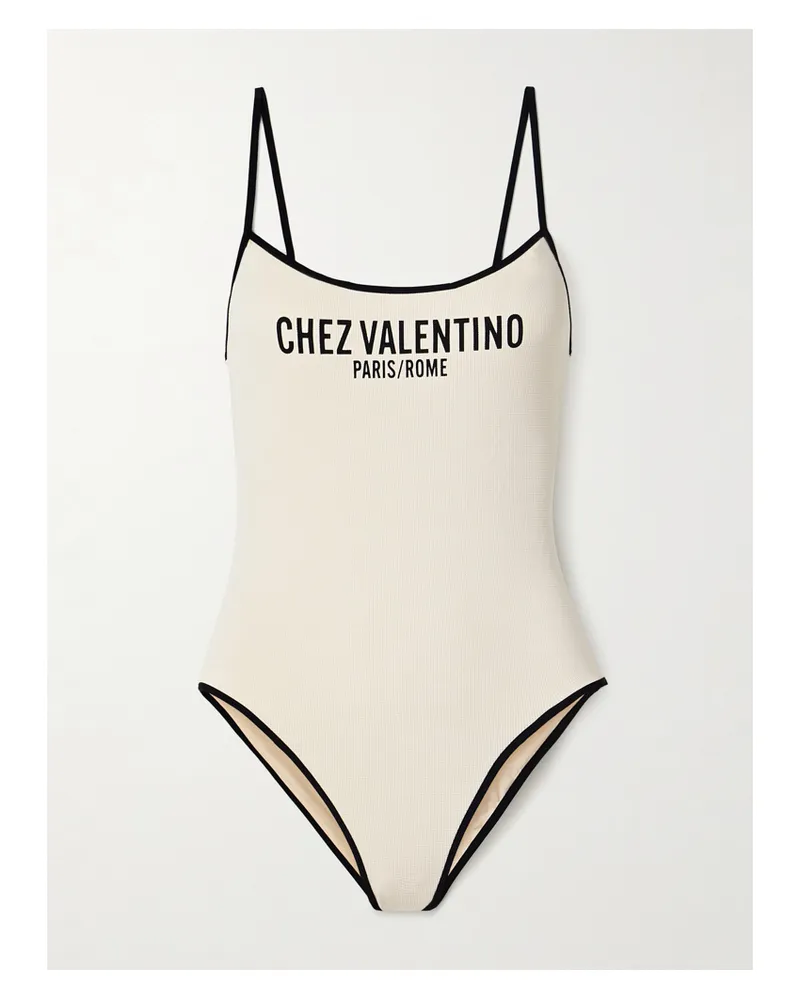 Valentino Garavani Badeanzug Aus Waffelstrick Mit Print - Neutral Neutral